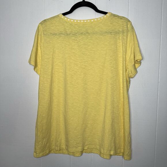 Talbots Women’s Embroidered Cotton Tee Lemon Chiffon Yellow Size XL - Picture 2 of 4
